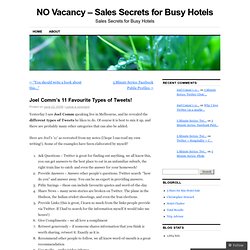 Joel Comm&amp;#8217;s 11 Favourite Types of Tweets! NO Vacancy &amp;#8211; Sales Secrets for Busy Hotels