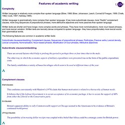 Features of academic writing: Complexity