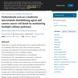 Fenbendazole acts as a moderate microtubule destabilizing agent and causes cancer cell death by modulating multiple cellular pathways