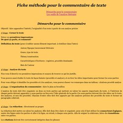 Fiche méthode pour le commentaire de texte