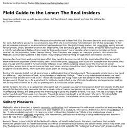 Field Guide to the Loner: The Real Insiders