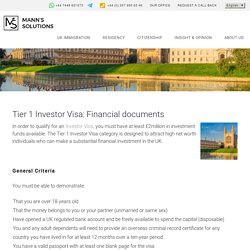 Tier 1 Investor Visa: Financial documents - Manns Solutions -