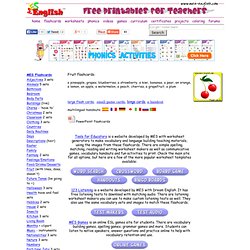 Fruit Flashcards, fruit bingo, matching game cards, handouts, and fruit worksheets