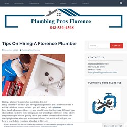 Tips On Hiring A Florence Plumber