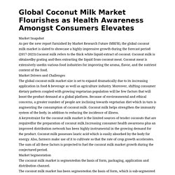 Global Coconut Milk Market Flourishes as Health Awareness Amongst Consumers Elevates