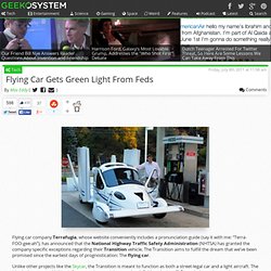 Flying Car Gets Green Light From Feds