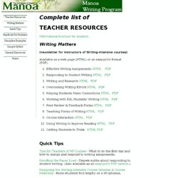 WI Focus: Faculty Resources, UH Manoa
