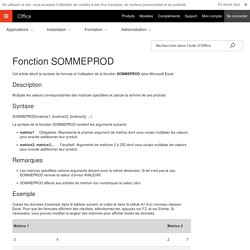 Fonction SOMMEPROD - Support Office