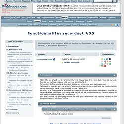 Fonctionnalités recordset ADO