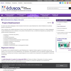 Fonctionnement des collèges et lycées - Projet d'établissement - ÉduSCOL