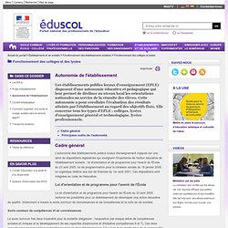 Fonctionnement des collèges et lycées - Autonomie de l'établissement - ÉduSCOL