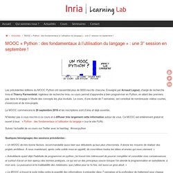 MOOC « Python : des fondamentaux à l’utilisation du langage » : une 3° session en septembre ! – Inria Learning Lab