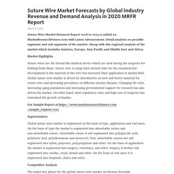 Suture Wire Market Forecasts by Global Industry Revenue and Demand Analysis in 2020 MRFR Report – Telegraph