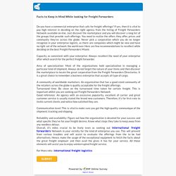 Facts to Keep in Mind While looking for Freight Forwarders