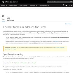 Office Dev Center - Docs - Format tables in add-ins for Excel