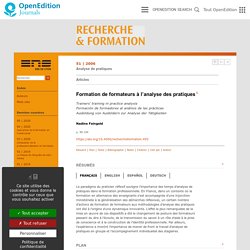 Formation de formateurs à l’analyse des pratiques