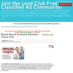 Blood Boost Formula Reviews Texas City - Join the Lead Club Free Classified Ad Community!