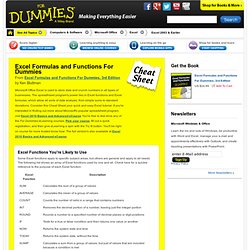 Excel Formulas and Functions For Dummies Cheat Sheet