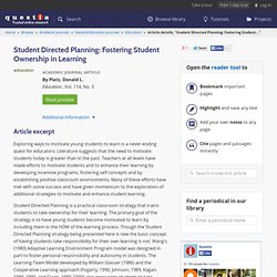 Student Directed Planning: Fostering Student Ownership In Learning