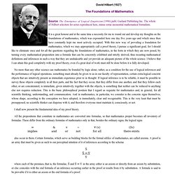 Foundations of Mathematics By David Hilbert (1927)