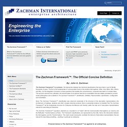 Zachman International - The Zachman Framework for Enterprise Architecture