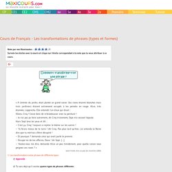 Cours de Français - Les transformations de phrases (types et formes)