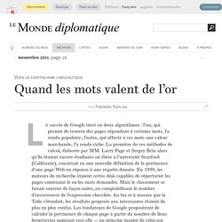 Quand les mots valent de l’or, par Frédéric Kaplan (Le Monde diplomatique, novembre 2011)