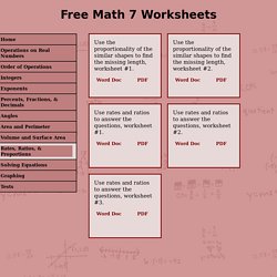 Free Math 7 Worksheets