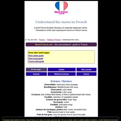 Menus in French with English equivalents