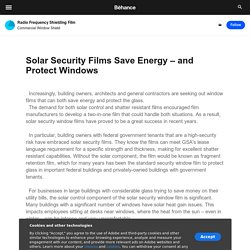 Solar Security Films Save Energy – and Protect Windows