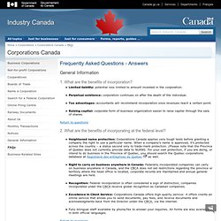 Corporations Canada - Frequently Asked Questions - Answers