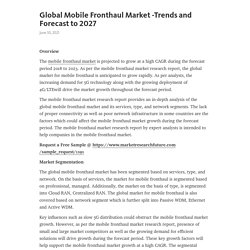 Global Mobile Fronthaul Market -Trends and Forecast to 2027 – Telegraph