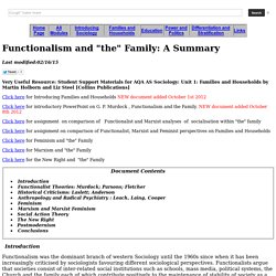 Functionalism and the Family: A Summary