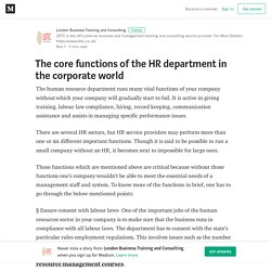 The core functions of the HR department in the corporate world