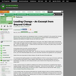 Features - Leading Change - An Excerpt from Beyond Critical