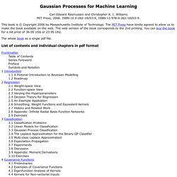 Gaussian Processes for Machine Learning: Contents