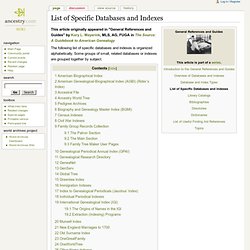 Ancestry Wiki: Specific Databases & Indexes