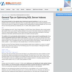 General Tips on Optimizing SQL Server Indexes
