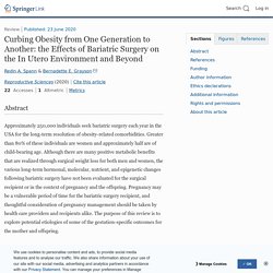 Curbing Obesity from One Generation to Another: the Effects of Bariatric Surgery on the In Utero Environment and Beyond