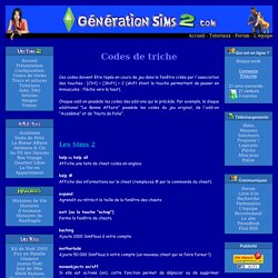 Génération Sims 2 - Les codes de triche