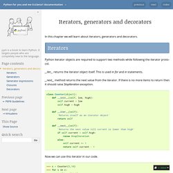 Iterators, generators and decorators — Python for you and me 0.4.beta1 documentation