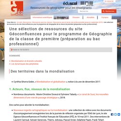 Sélection ressources site Géoconfluences - programme de Géo classe de 1ère (préparation au Bac Pro)