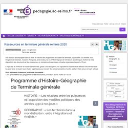 Se former : Histoire Géographie lycée - Ressources en terminale générale rentrée 2020