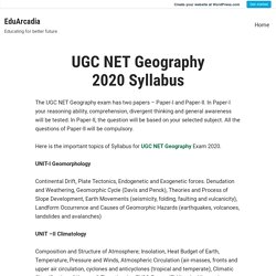 UGC NET Geography 2020 Syllabus – EduArcadia