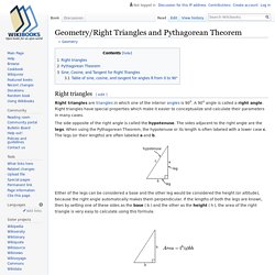 Geometry/Right Triangles and Pythagorean Theorem