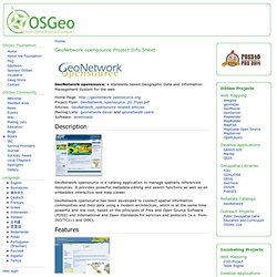 GeoNetwork opensource Infos sur le projet Fiche