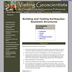 Visiting Geoscientist Investigations: Building and Testing Earthquake - Resistant Structures