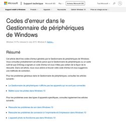 Codes d'erreur dans le Gestionnaire de périphériques de Windows