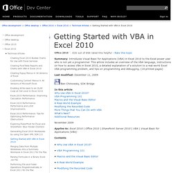 Getting Started with VBA in Excel 2010