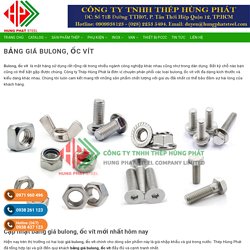 Bảng giá bulong, ốc vít mới nhất - Hùng Phát Steel